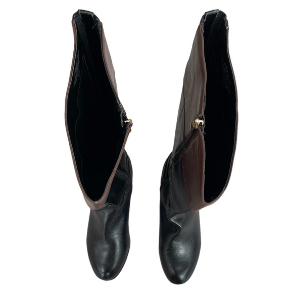 Wide Calf Boots Liz Claiborne Tilia Black Brown Riding Boots Size 9 1/2 W - Picture 8 of 16